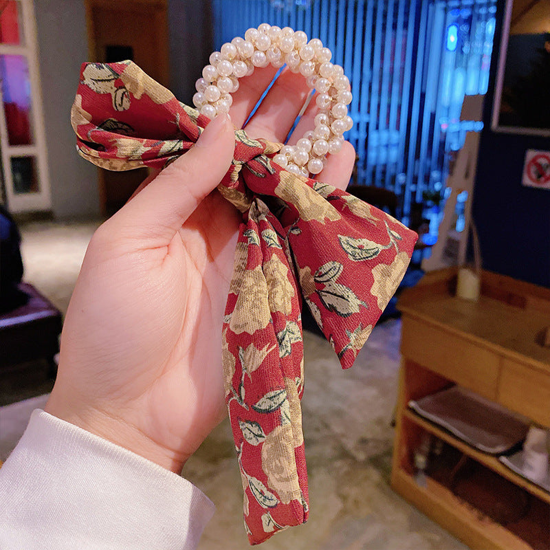 Pearl Hair Tie Broken Flower Bow Ribbon Rubber Band Hair Strap Female Hair Tie Strap Hair Accessories Pearl Hair Tie Broken Flower Bow Ribbon Rubber Band Hair Strap Female Hair Tie Strap Hair Accessories